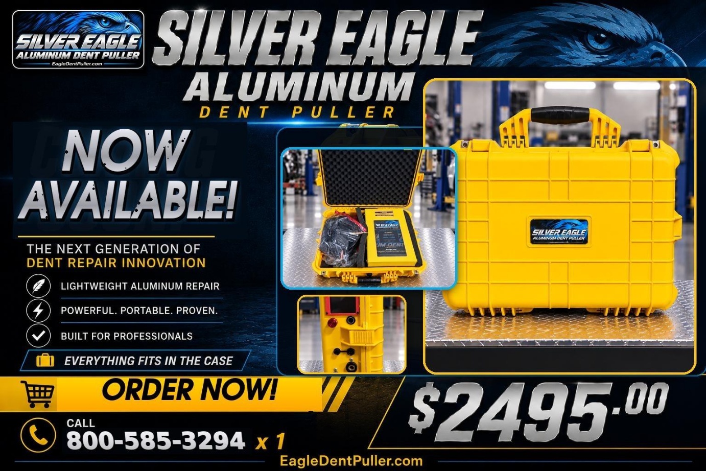 Silver Eagle Aluminum Dent Puller Flyer Silver Eagle Aluminum Dent Puller, now available for $2,495. Call 800-585-3294 x1.